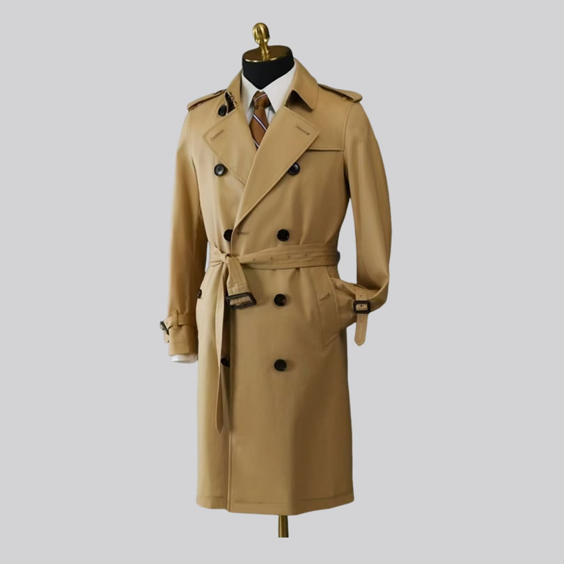 TUANMAX Custom Khaki Trench Coat for Men | Double-Breasted Classic Coat