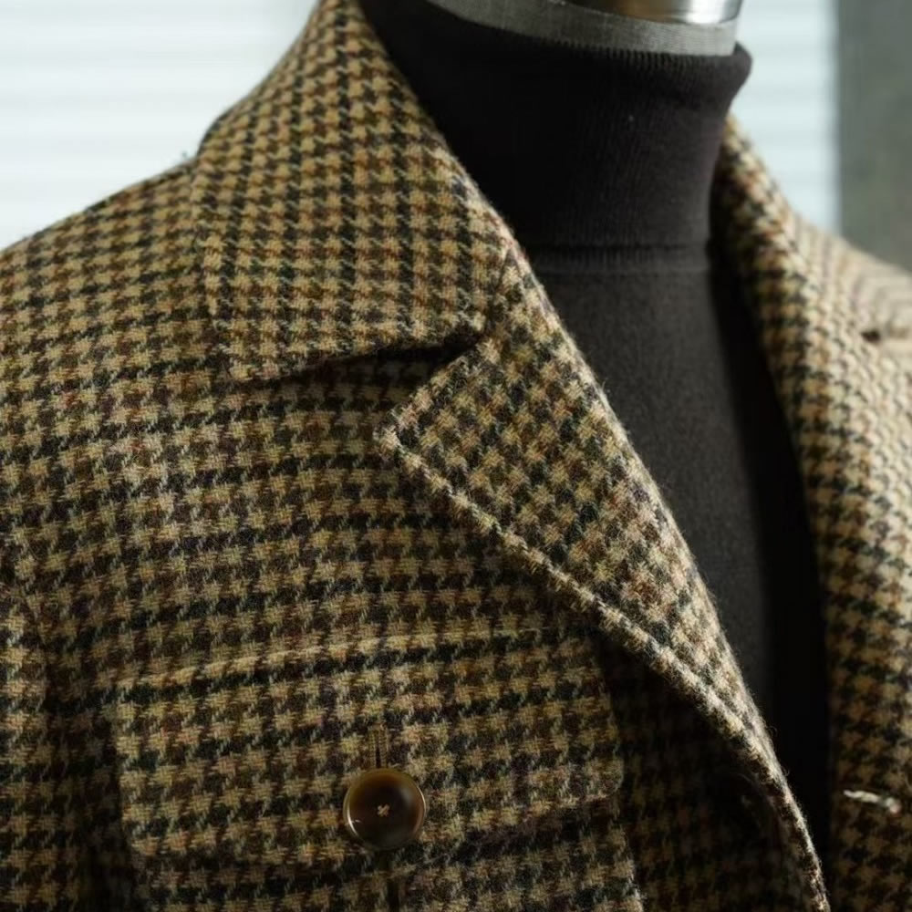 TUANMAX Men Houndstooth Safari Jacket, Custom Wool Field Coat