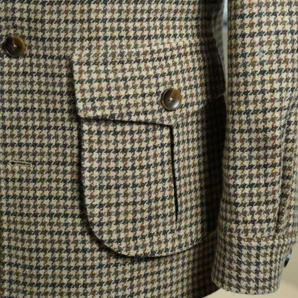 TUANMAX Men Houndstooth Safari Jacket, Custom Wool Field Coat