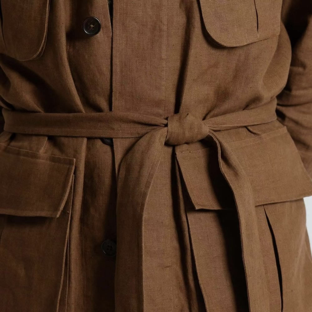TUANMAX Men Brown  Safari Hunting Jacket, Custom Tailored Belted Field Coat