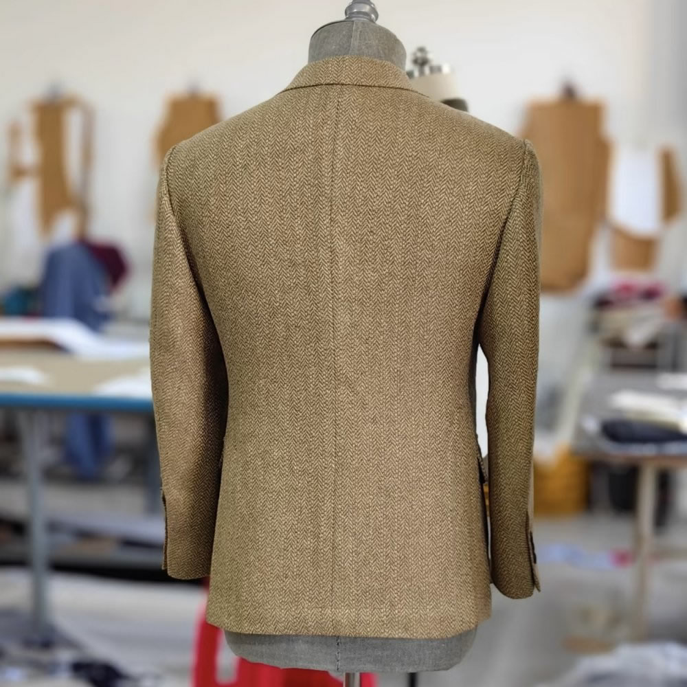TUANMAX Men Herringbone Wool Safari Hunting Jacket, Custom Tailored Blazer