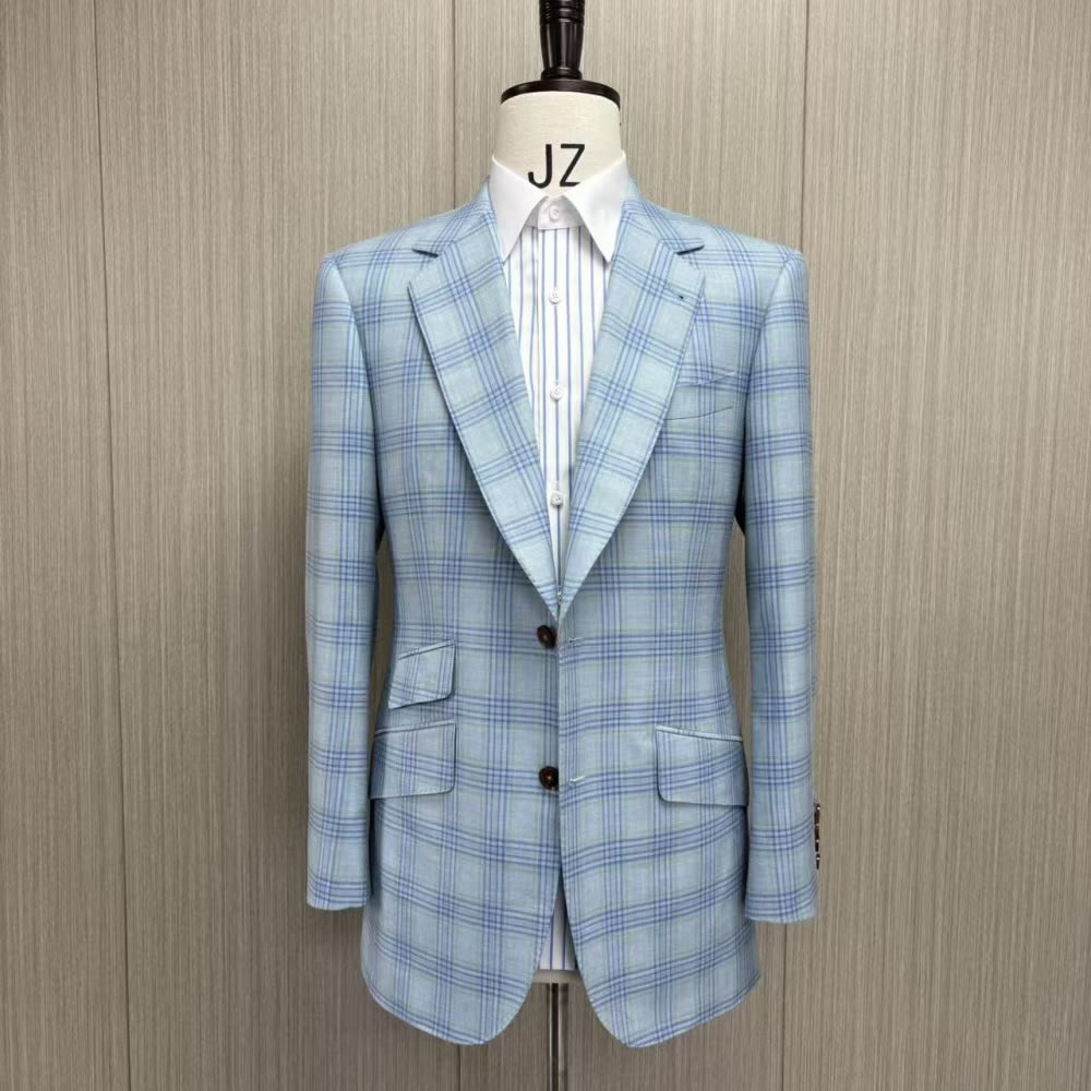TUANMAX Custom Light Blue Plaid Suit Jacket | Men’s Tailored Suit