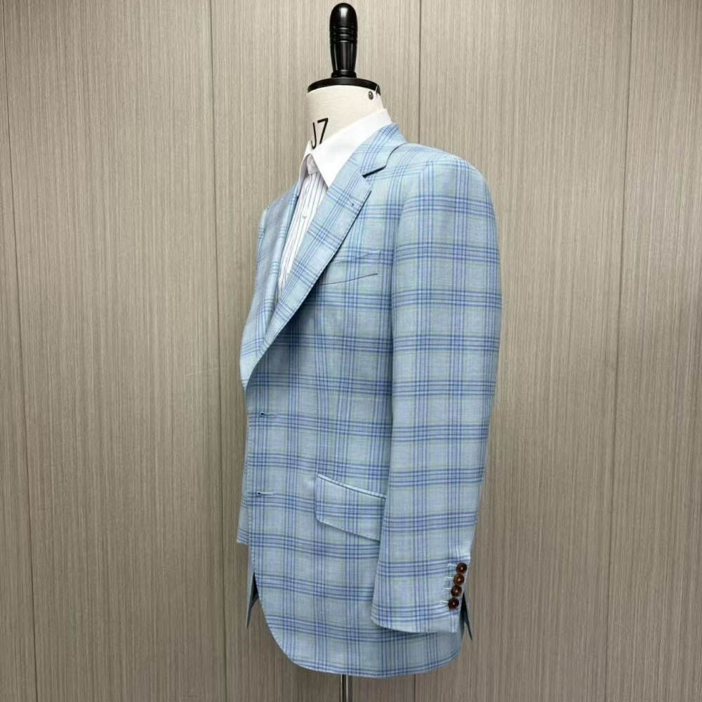 TUANMAX Custom Light Blue Plaid Suit Jacket | Men’s Tailored Suit