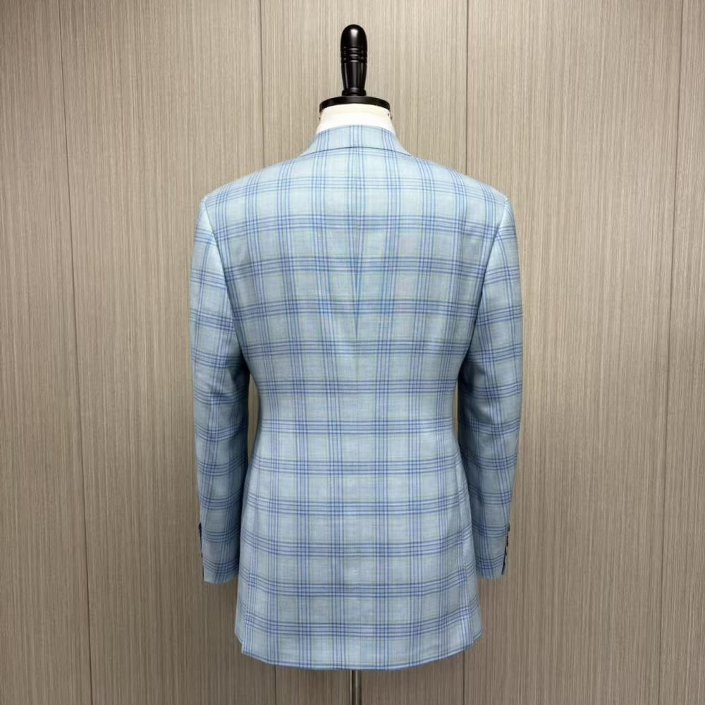 TUANMAX Custom Light Blue Plaid Suit Jacket | Men’s Tailored Suit