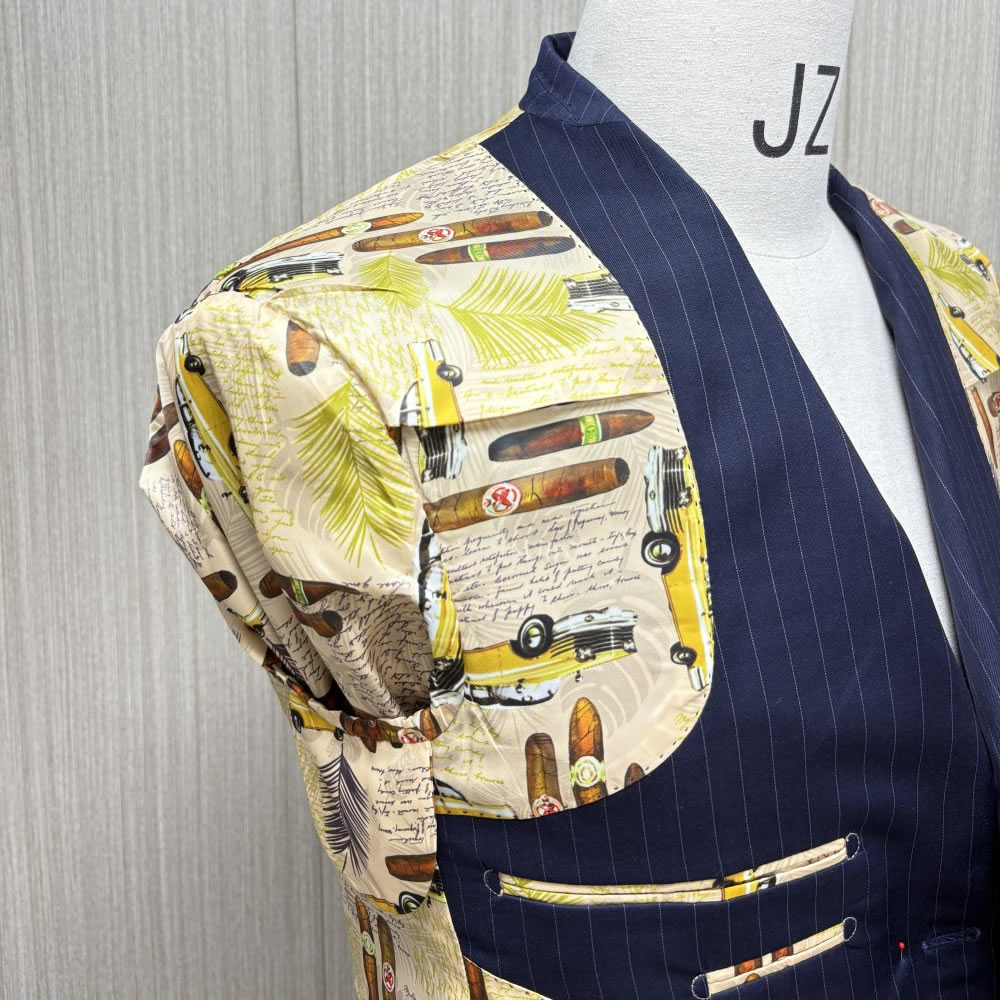 TUANMAX Navy Pinstripe Men Custom Blazer, Peak Lapel Wool Suits  | Men’s Tailored Suits