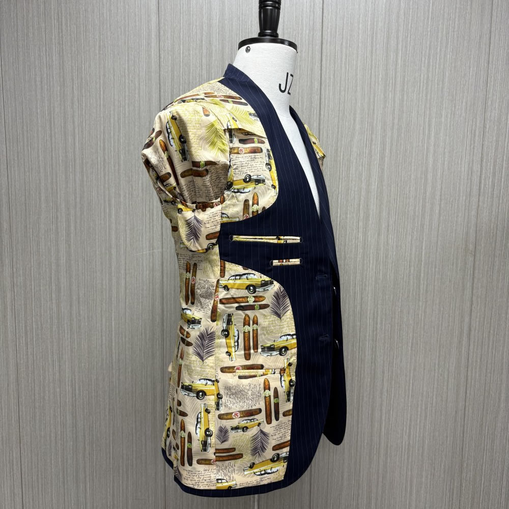 TUANMAX Navy Pinstripe Men Custom Blazer, Peak Lapel Wool Suits  | Men’s Tailored Suits