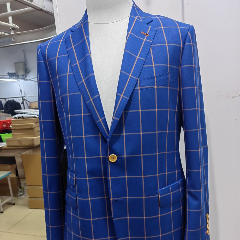 TUANMAX Custom Royal Blue Windowpane Check Suit | Men’s Tailored Suit Jacket
