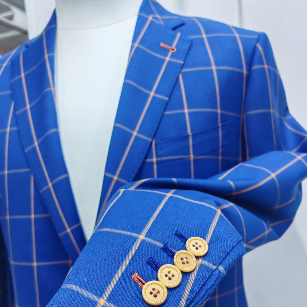TUANMAX Custom Royal Blue Windowpane Check Suit | Men’s Tailored Suit Jacket