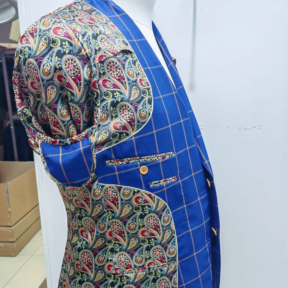 TUANMAX Custom Royal Blue Windowpane Check Suit | Men’s Tailored Suit Jacket