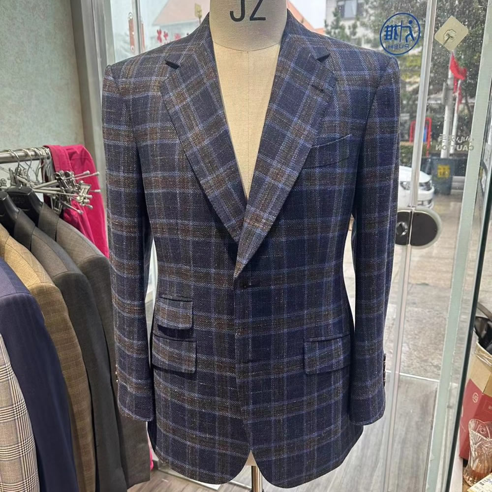 TUANMAX Custom Navy Plaid Suit for Men | Tailored Check Suit