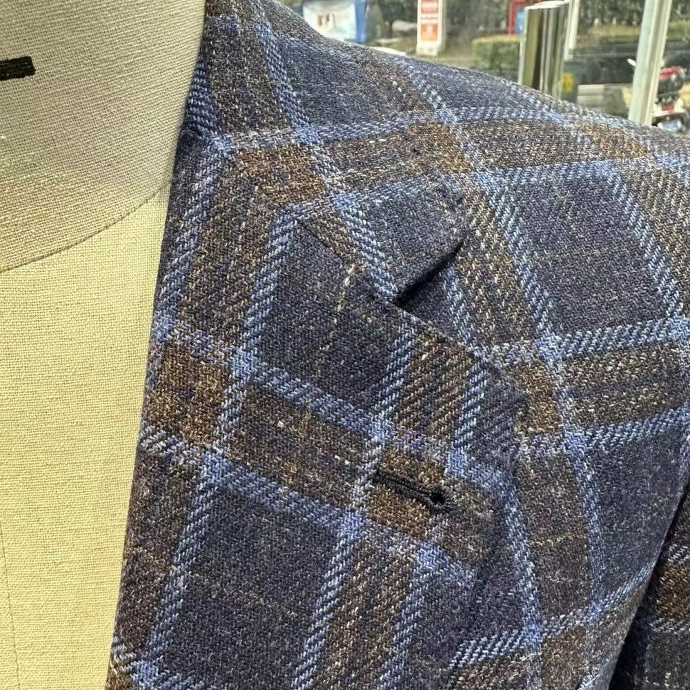TUANMAX Custom Navy Plaid Suit for Men | Tailored Check Suit