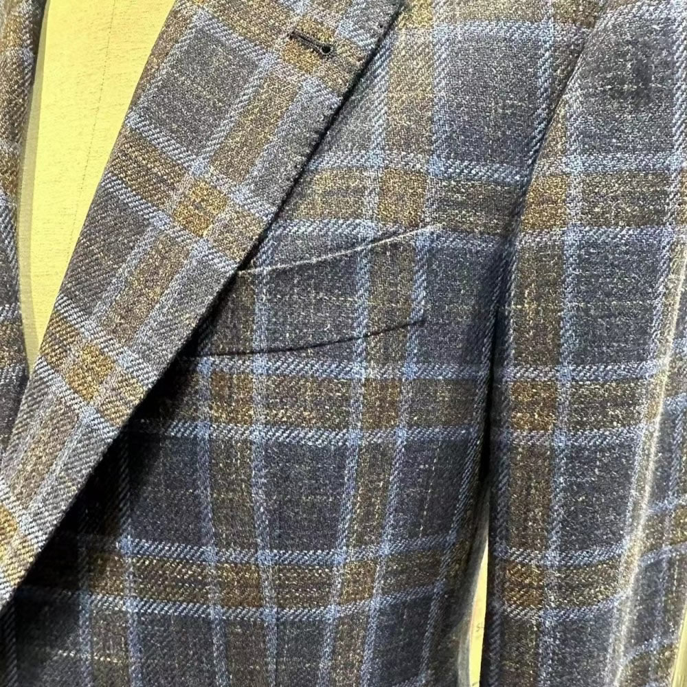 TUANMAX Custom Navy Plaid Suit for Men | Tailored Check Suit