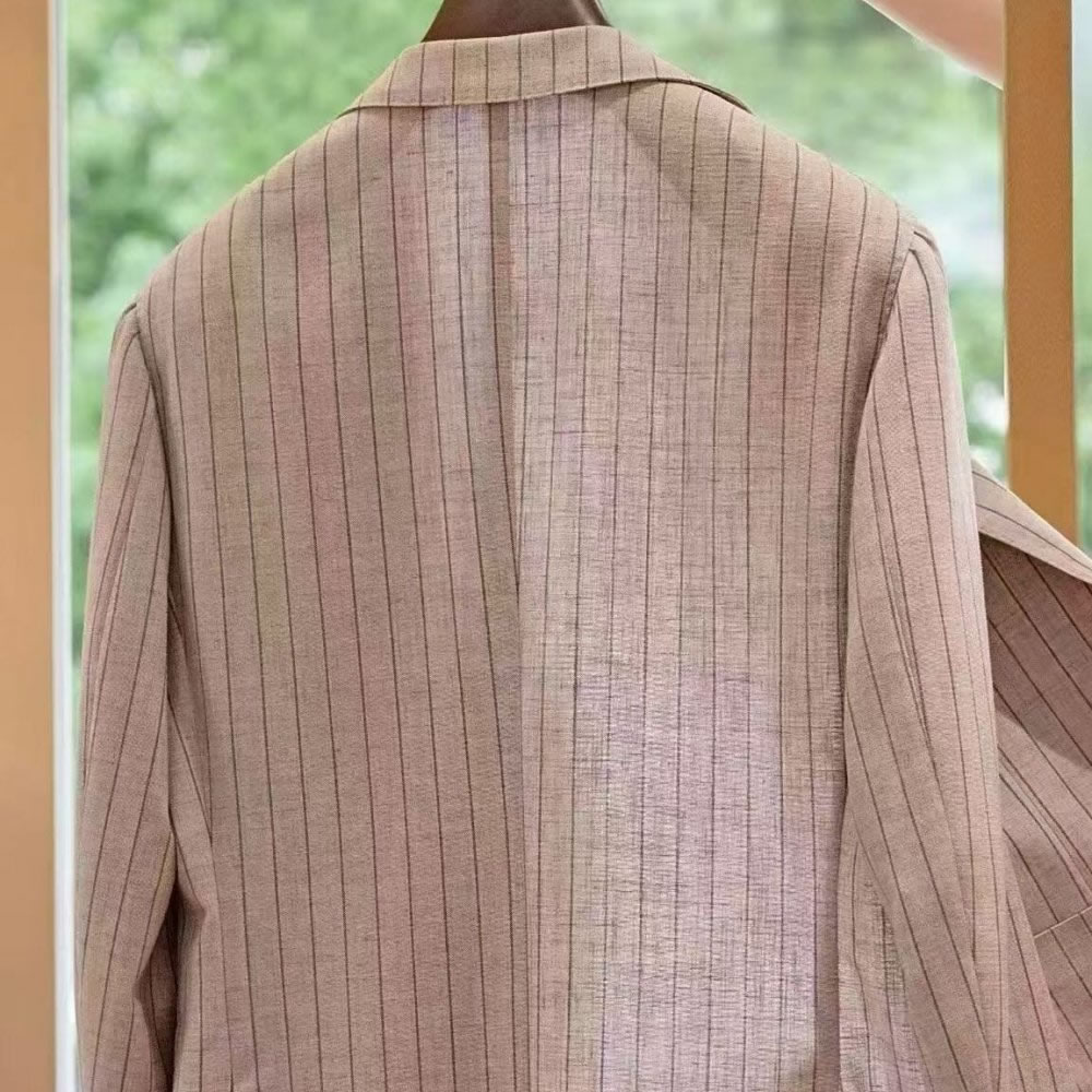 TUANMAX Custom Beige Linen Striped Suit for Men | Tailored Summer Suit