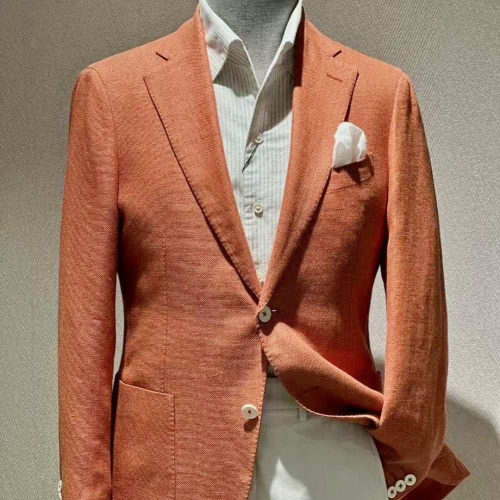 TUANMAX Custom Rust Linen Suit for Men | Tailored Summer Suit Jacket