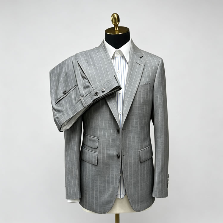 TUANMAX Men's Grey Pinstripe Single-Breasted Tailored Suit