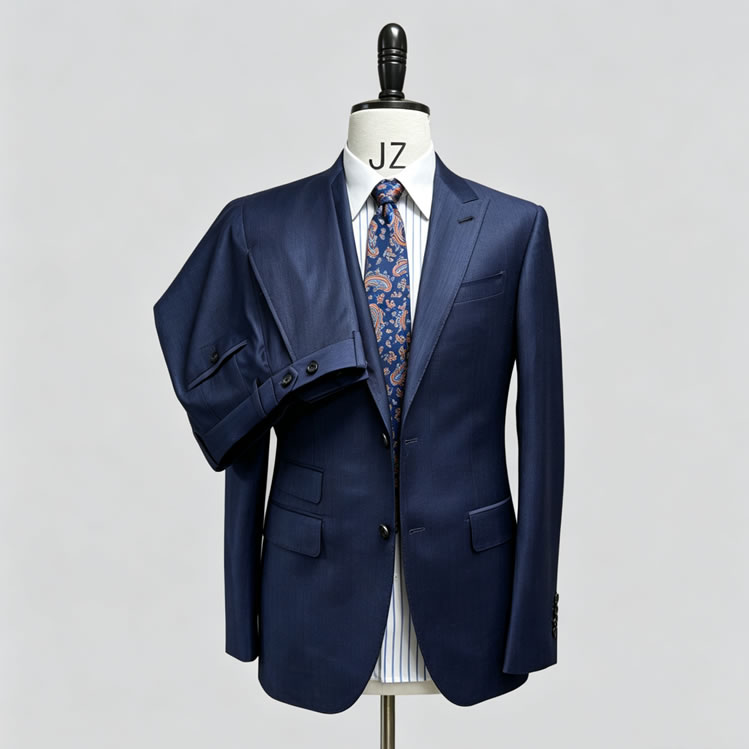 TUANMAX Men's Dark Blue Single-Breasted Two-Button Flap Formal Suit