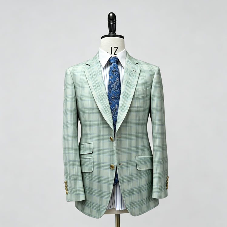 TUANMAX Men's Light Green Checkered Tailored Blazer | Tailored Suit Jacket